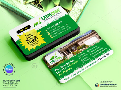 Residential Lawn Care Service Business Card Canva Template