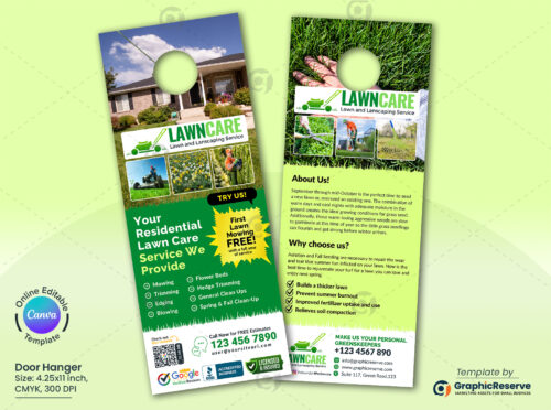 Residential Lawn Care Service Door Hanger Canva Template
