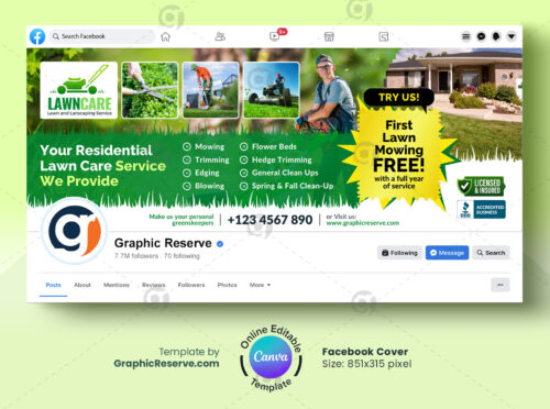 Residential Lawn Care Service Facebook Cover Canva Template