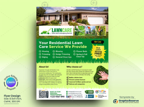 Residential Lawn Care Service Flyer Canva Template