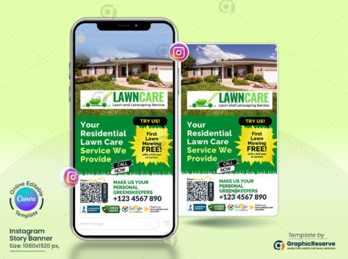 Residential Lawn Care Service Instagram Story Post Canva Template