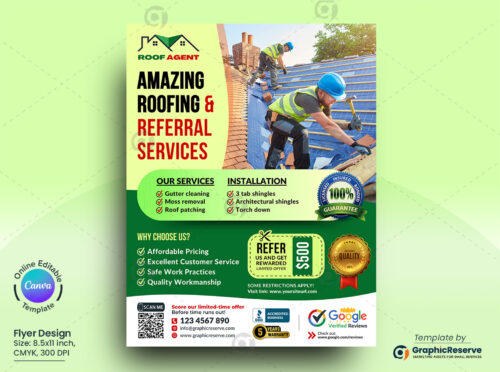 Roofing & Referral Service Flyer Design Canva Template