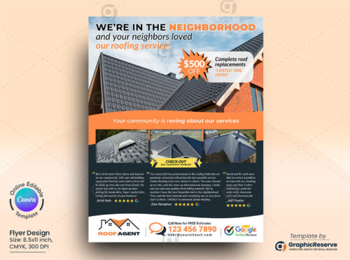 Roofing Service Offer Flyer Design Canva Template