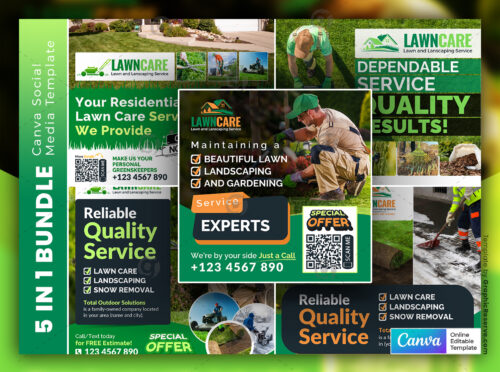 Best Quality Lawn Care Services Social Media Marketing Banner Bundle Canva Template