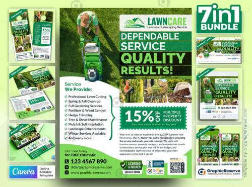 Garden & Landscaping Services Fully Marketing Material Bundle Canva Template