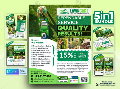 Garden & Landscaping Services Marketing Material Bundle Canva Template