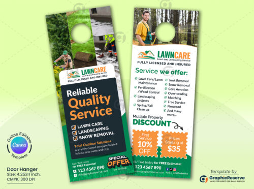 Lawn Care Best Quality Service Door Hanger Canva Template
