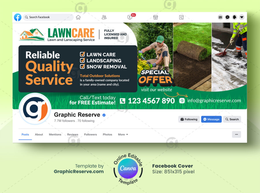Lawn Care Best Quality Service Facebook Cover Canva Template