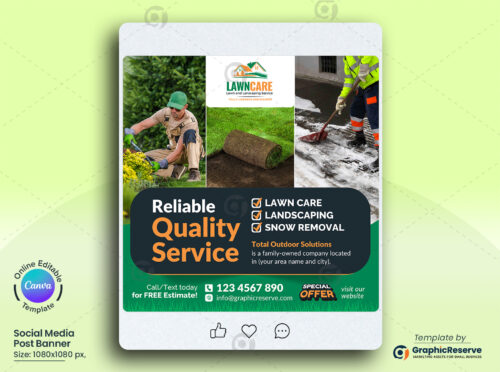 Lawn Care Best Quality Service Social Media Post Canva Template