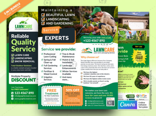 Lawn Care Best Quality Services Flyer Bundle Canva Template