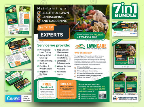 Lawn and Landscaping Service Experts Fully Marketing Material Bundle Canva Template