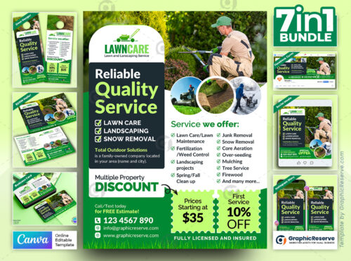 Quality Landscaping Fully Marketing Material Bundle Canva Template