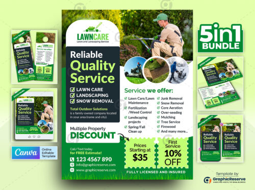 Quality Landscaping Marketing Material Bundle Canva Template