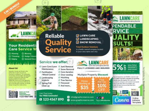 Quality Landscaping Services Flyer Bundle Canva Template