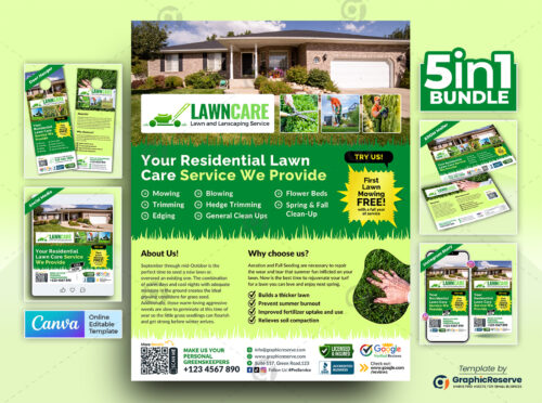 Residential Lawn Care Service Marketing Material Bundle Canva Template
