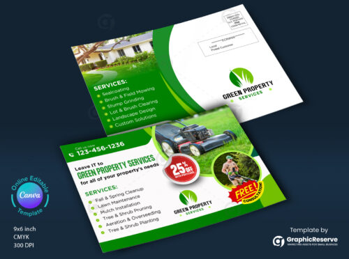 Green Property Services Lawn Care Landscaping Eddm Canva Postcard Template (1)