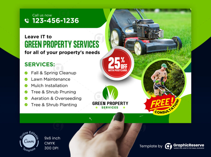 Green Property Services Lawn Care Landscaping Eddm Canva Postcard Template (2)