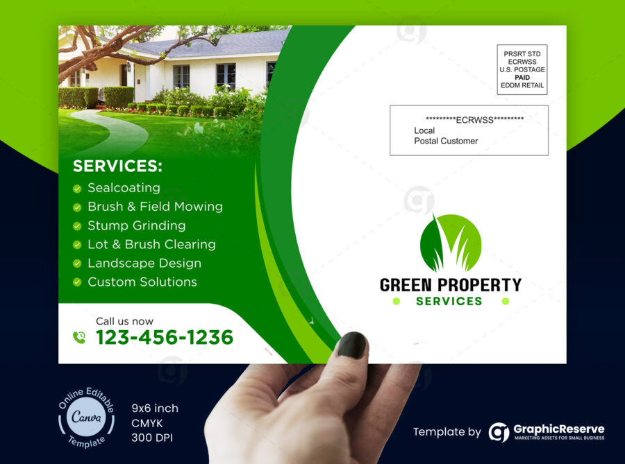 Green Property Services Lawn Care Landscaping Eddm Canva Postcard Template (3)