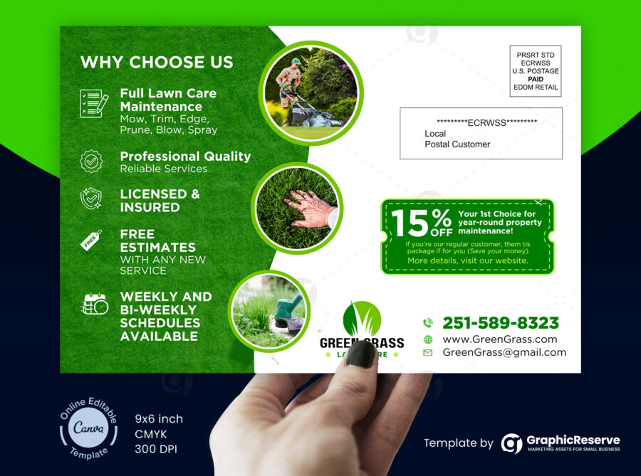 Lawn Care And Landscaping Maintenance Services Eddm Canva Postcard Template (3)