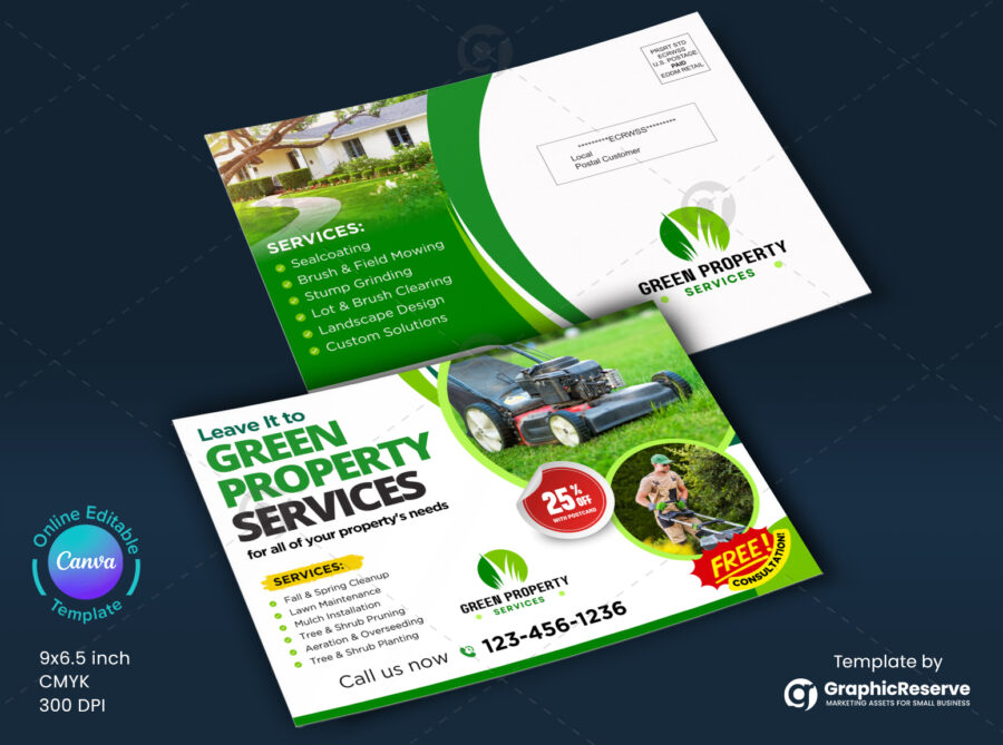 Lawn Care Landscaping EDDM Postcard Template Canva