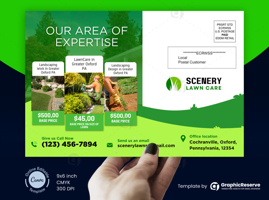 Scenery Lawn Care Landscaping Service Eddm Postcard Canva Template (2)