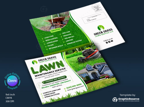 lawn maintenance service eddm postcard landscaping canva editable template