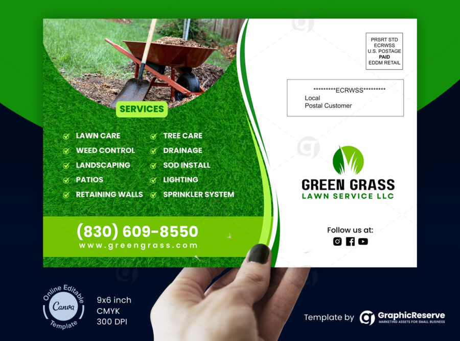 lawn maintenance service eddm postcard landscaping canva editable template2