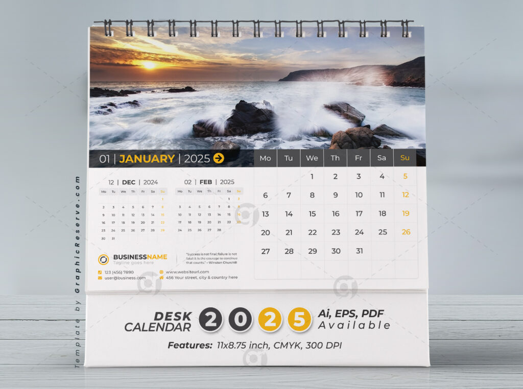 Desk Calendar 2025 Template Design Vol.07 (Adobe Illustrator) - Graphic