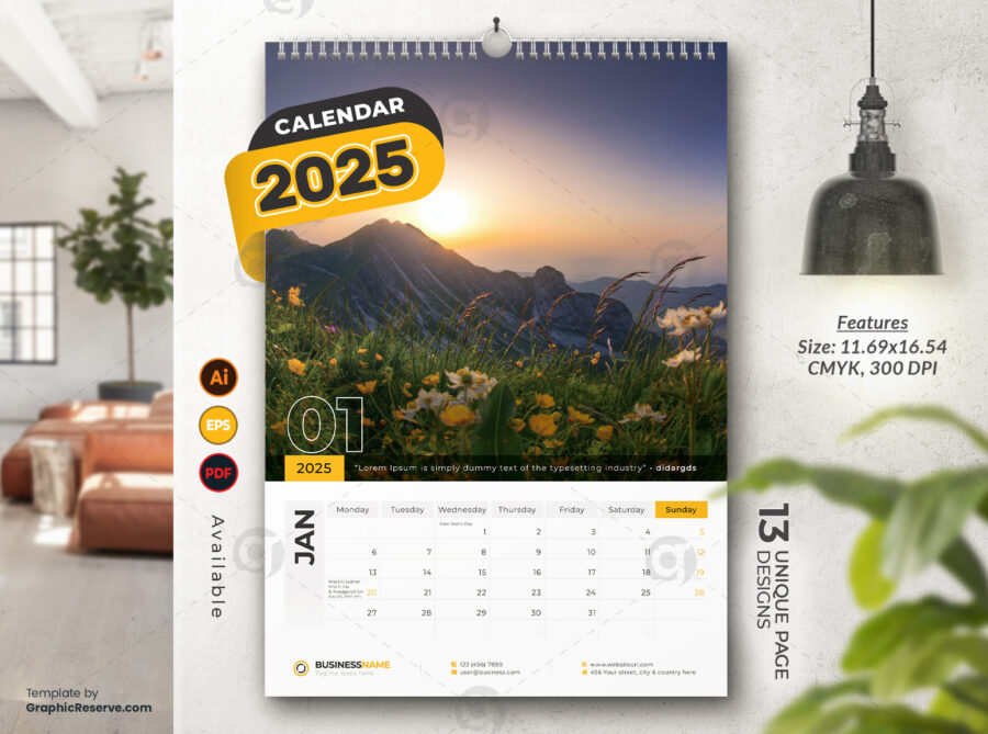 Wall Calendar 2025 template by visualgraphics v1