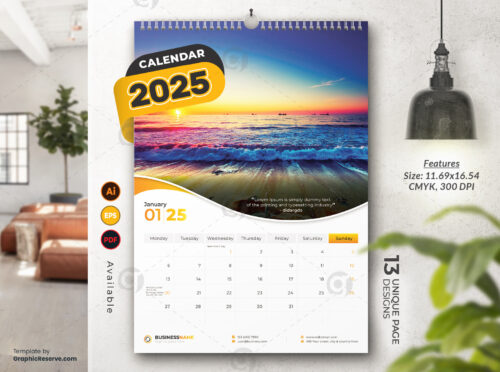 Wall Calendar 2025 template by visualgraphics v1