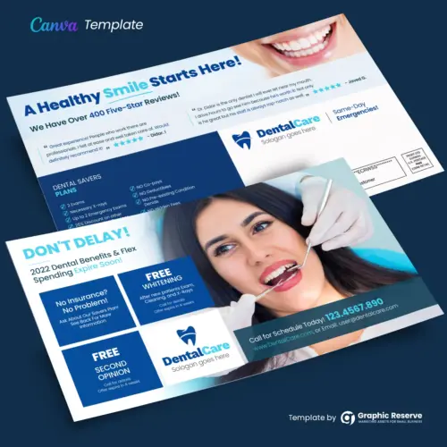 Dental Direct mail Postcard Design Canva Template