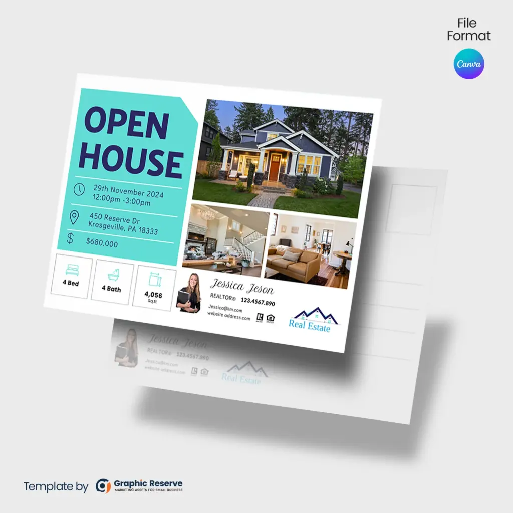 Real Estate Open House Postcard Design Canva Template