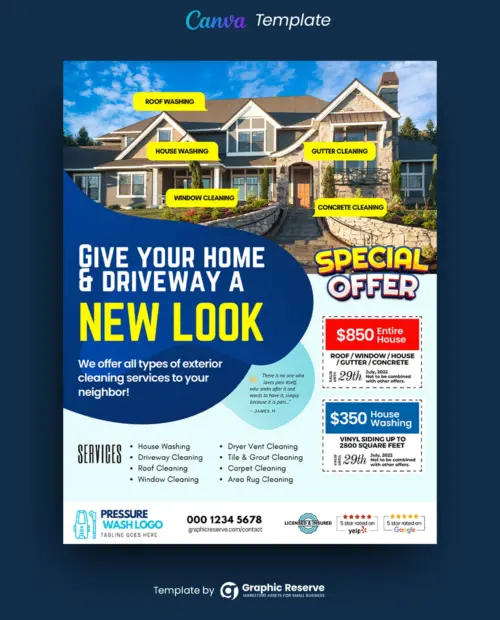 Exterior Cleaning Business Marketing Flyer Online Editable Canva Template