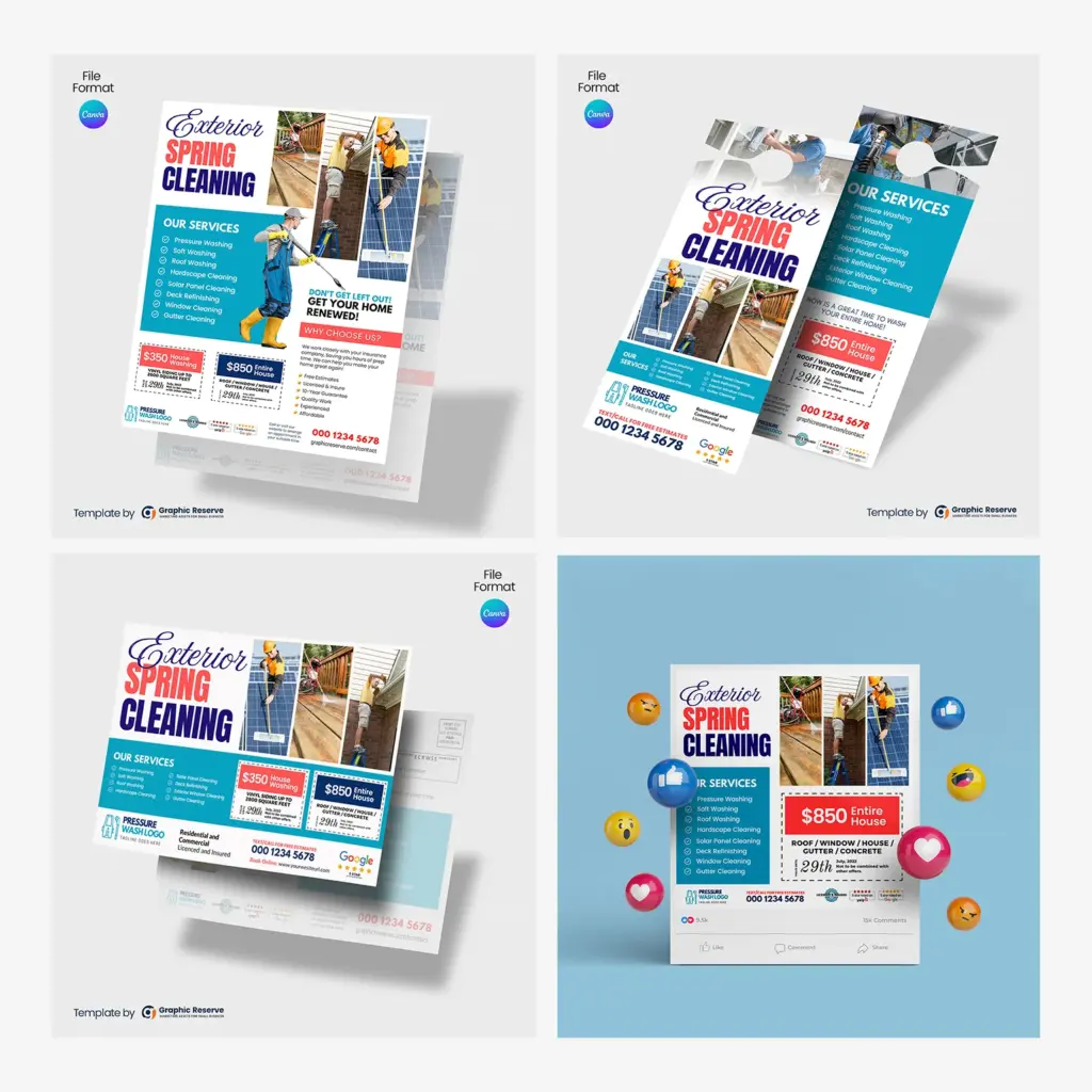 Exterior Cleaning Marketing Materials Bundle (Canva Templates)