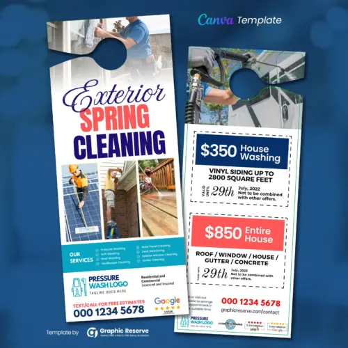 Exterior Spring Cleaning Door Hanger Design Canva Template (2 Varients)