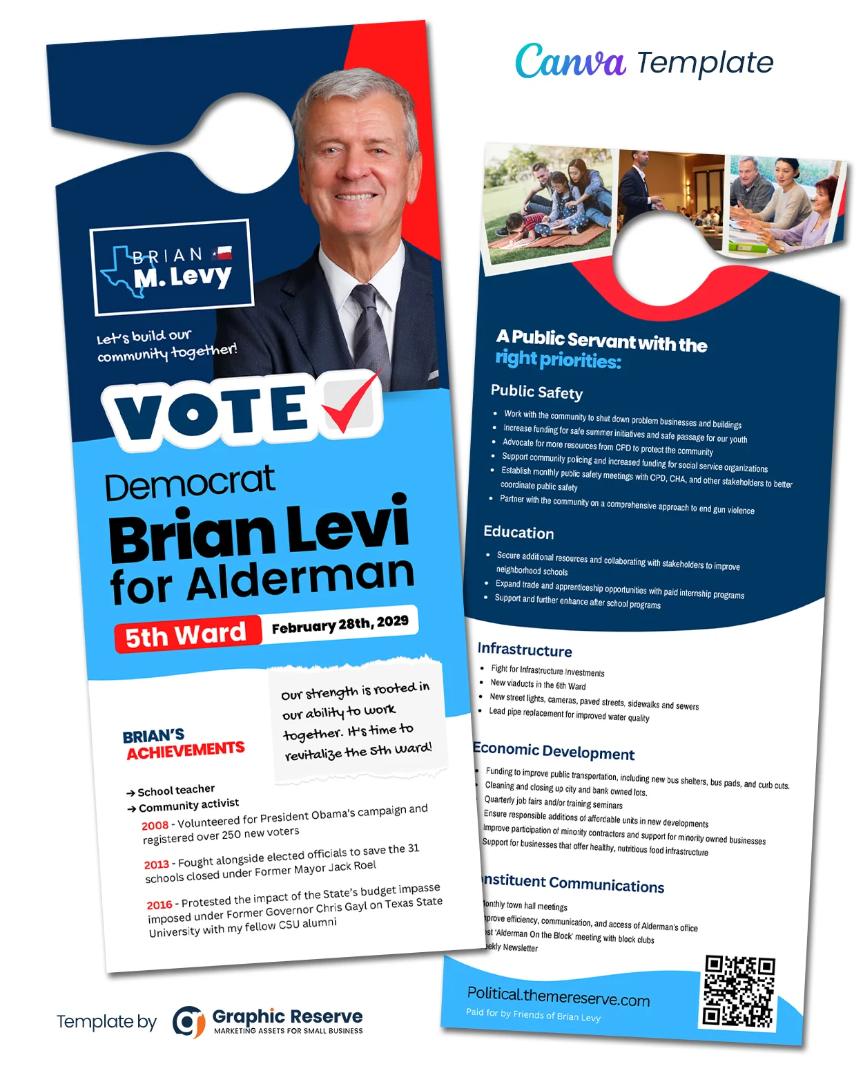 Political Campaign Door Hanger Design Canva Template
