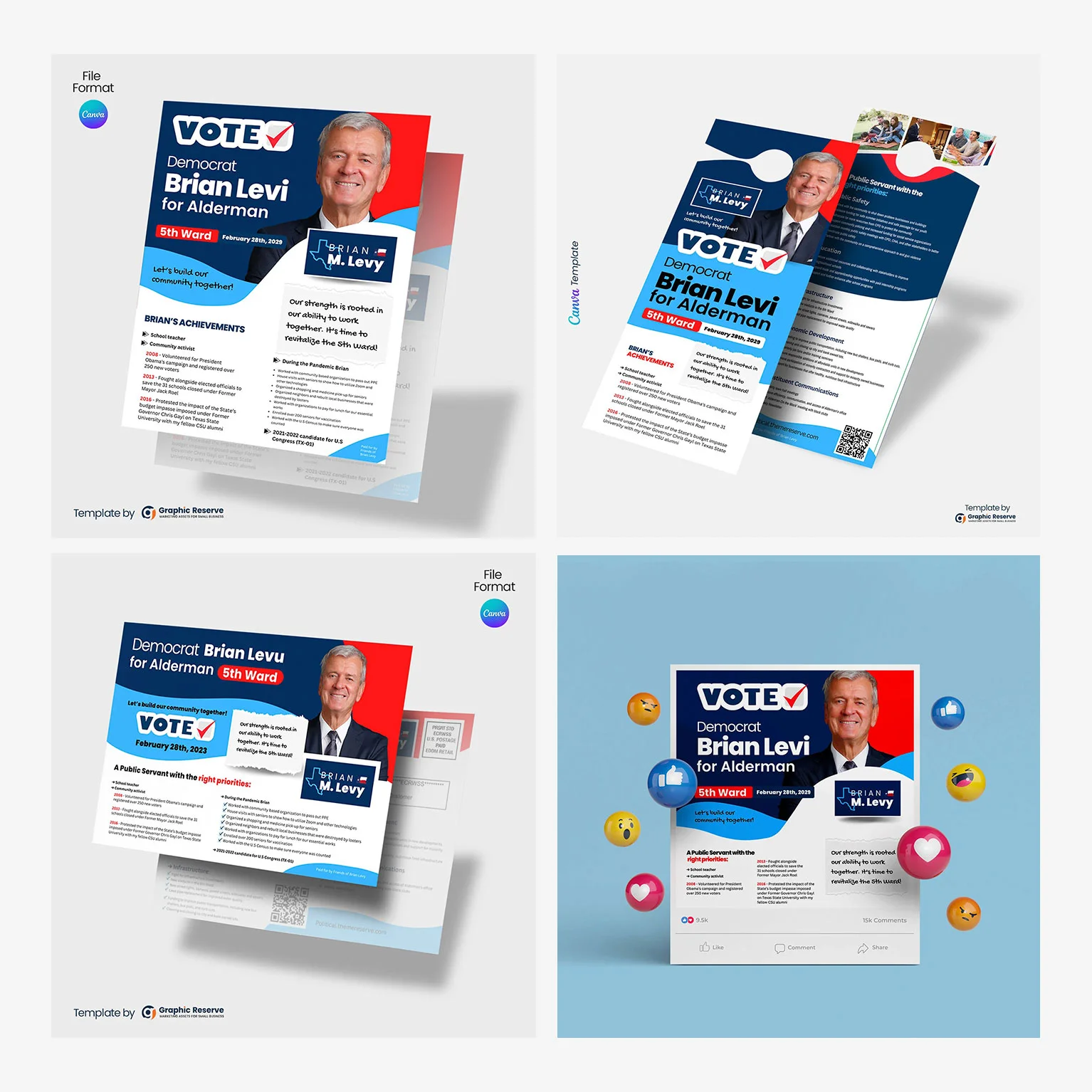 Vote Campaign Promotional Kit Design Canva Template es Bundle