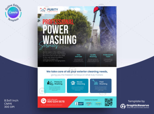 Pressure washing advertising Flyer Canva Template