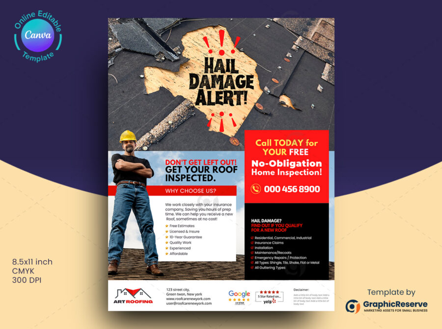 Roof repair flyer design canva template