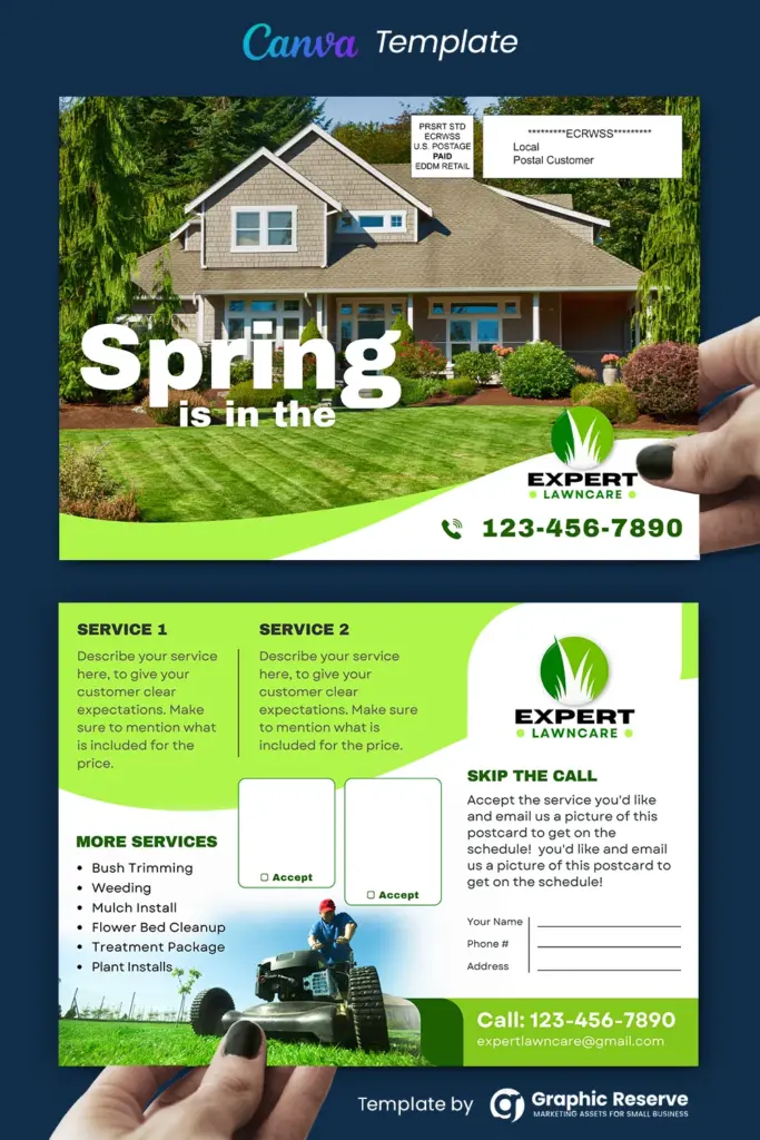 Spring Is In The Air Landscaping Lawn Care EDDM Postcard Canva Template