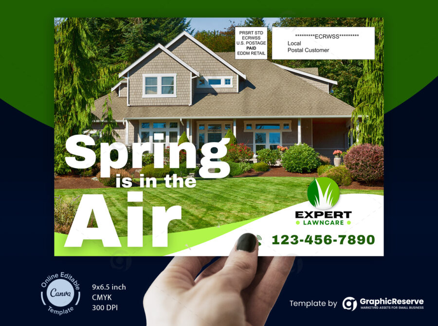 spring is in the air landscaping lawn care eddm postcard canva template Front