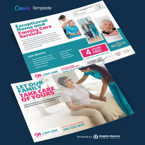 Home Care Direct Mail Marketing EDDM Postcard Design Canva Template