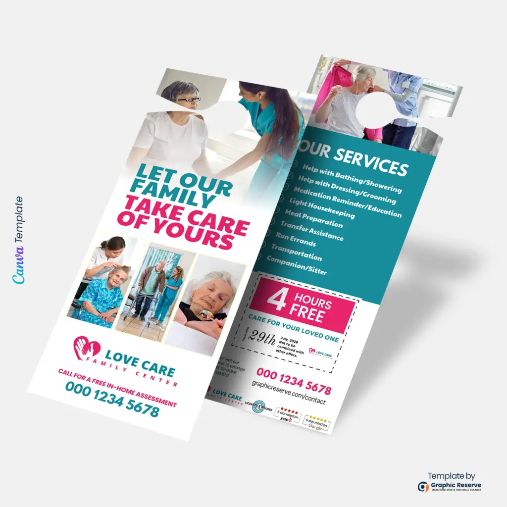 Compassionate Senior Care Door Hanger | Editable Canva Template