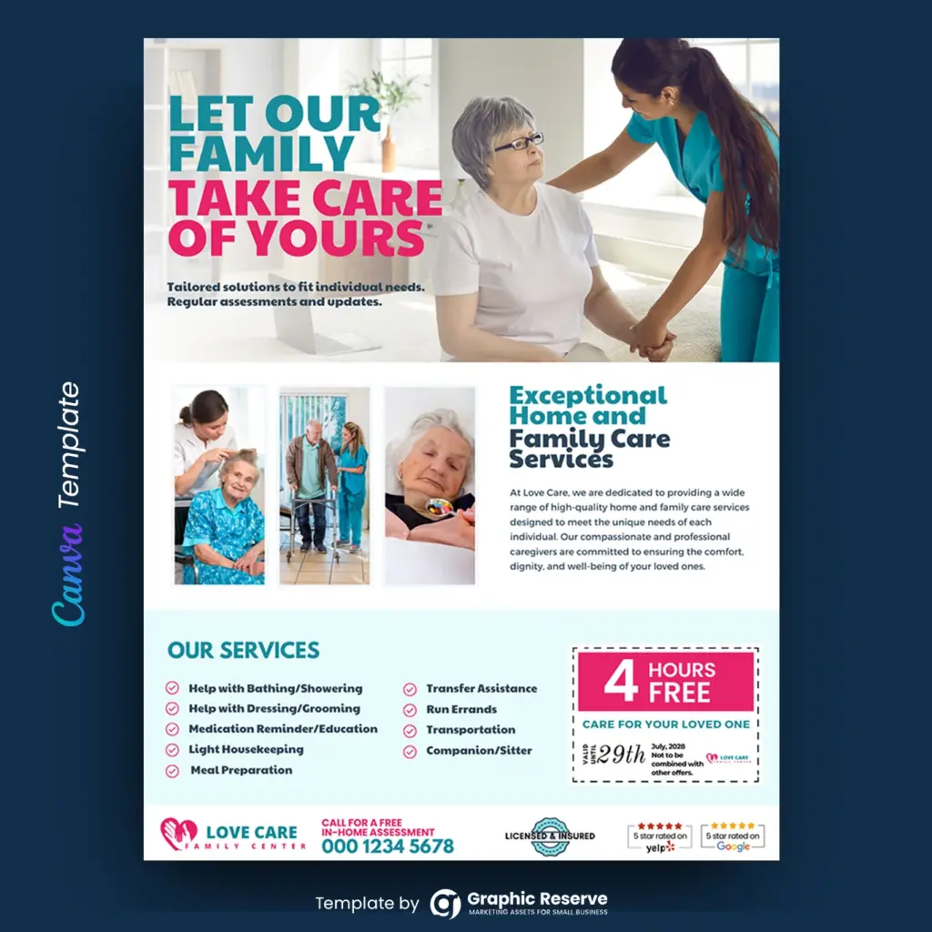 Home care caregiver flyer template canva