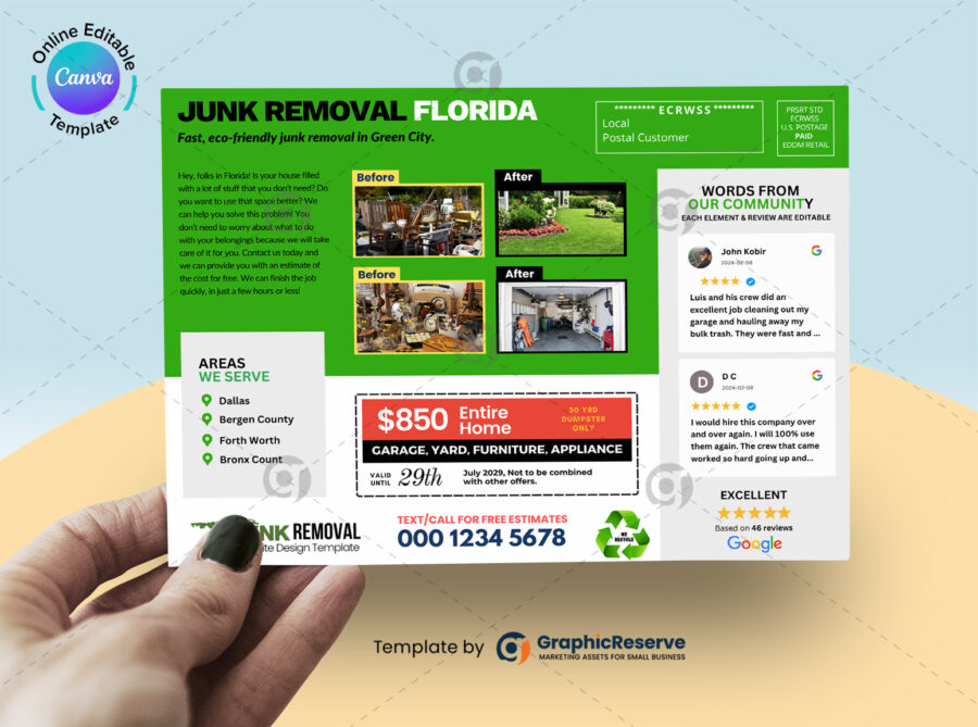 Junk Removal Direct Mail EDDM Postcard Canva Template