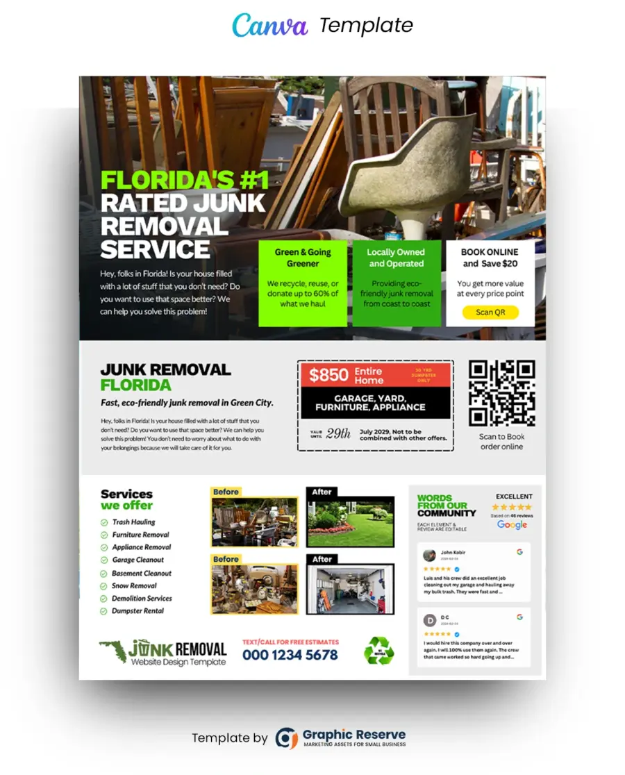 Junk Removal Marketing Flyer Design Canva Template