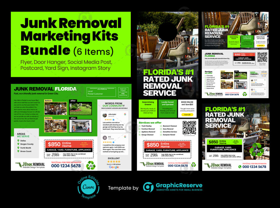 Junk Removal Marketing Materials Bundle Canva Template