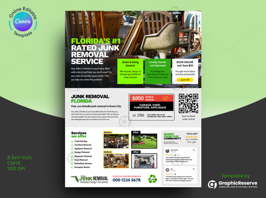 Junk Removal Service Marketing Flyer Design Canva Template