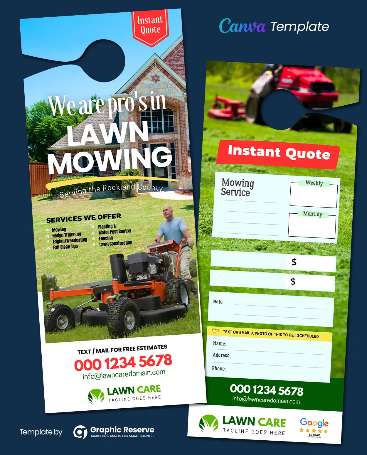 Lawn Care Instant Quote Door Hanger Canva Template