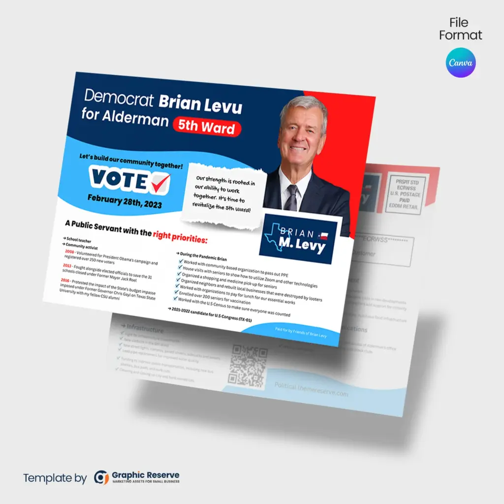 Political Campaign Direct Mail Canva Template Postcard Design